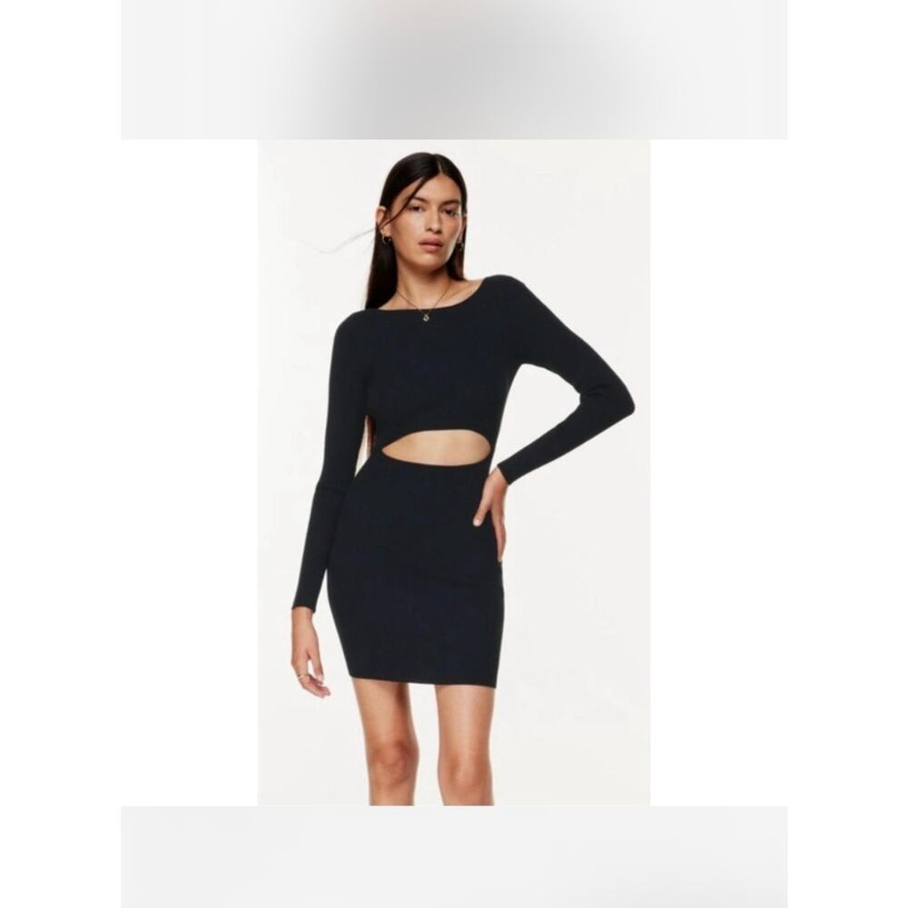 Aritzia Wilfred Cutout Long Sleeve Mini Dress Ribbed Size XL Black Going Out